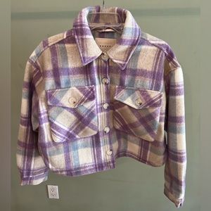 Blank NYC Purple Cropped Plaid Jacket size M